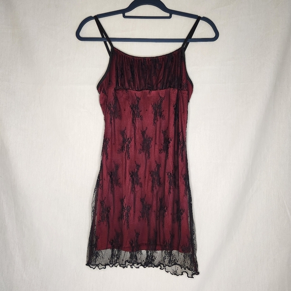 ROMWE Dresses & Skirts - ROMWE Red Dress With Black Lace Overlay Size M. Whimsygoth Witchy